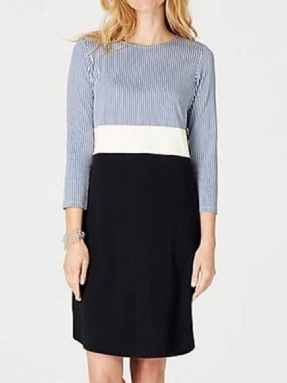 J. Jill Blue White Stripe Jersey Knit Nautical Beachy Midi Dress Size XL - Picture 2 of 6